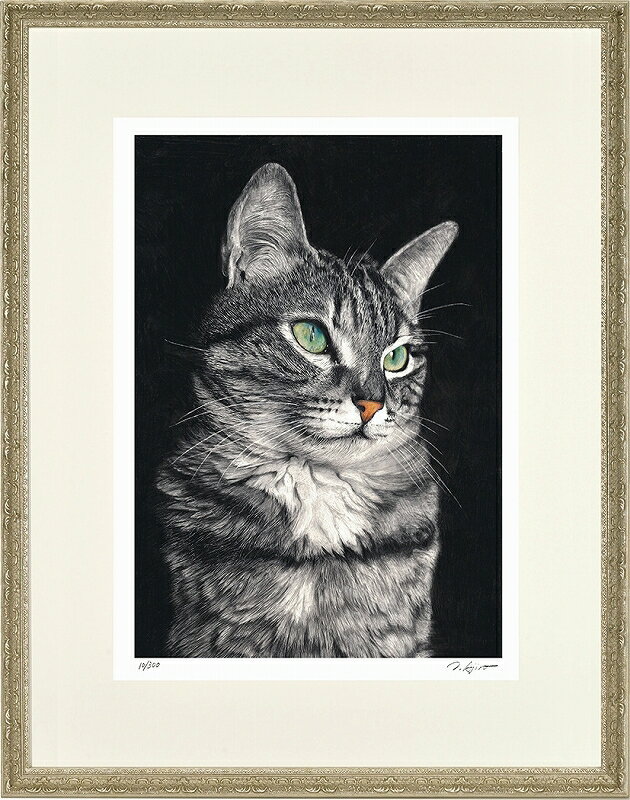 日本の名画 絵画 ジークレー版画 額装絵画 足立トシ 「night cat」 大衣