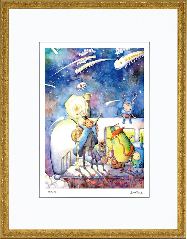 其它 - 日本の名画 絵画 ジークレー版画 額装絵画 松野一貴 「流星列車」 大衣