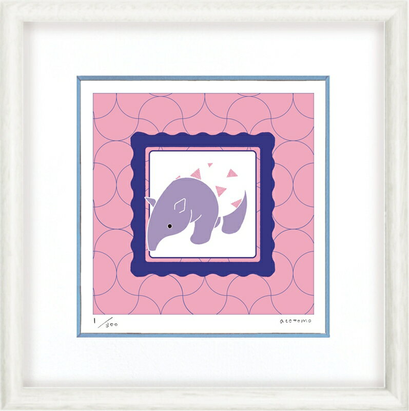Woodcut - 日本の名画 絵画 ジークレー版画 額装絵画 acotomo 「夢見るバク 幾何学ピンク」 300角