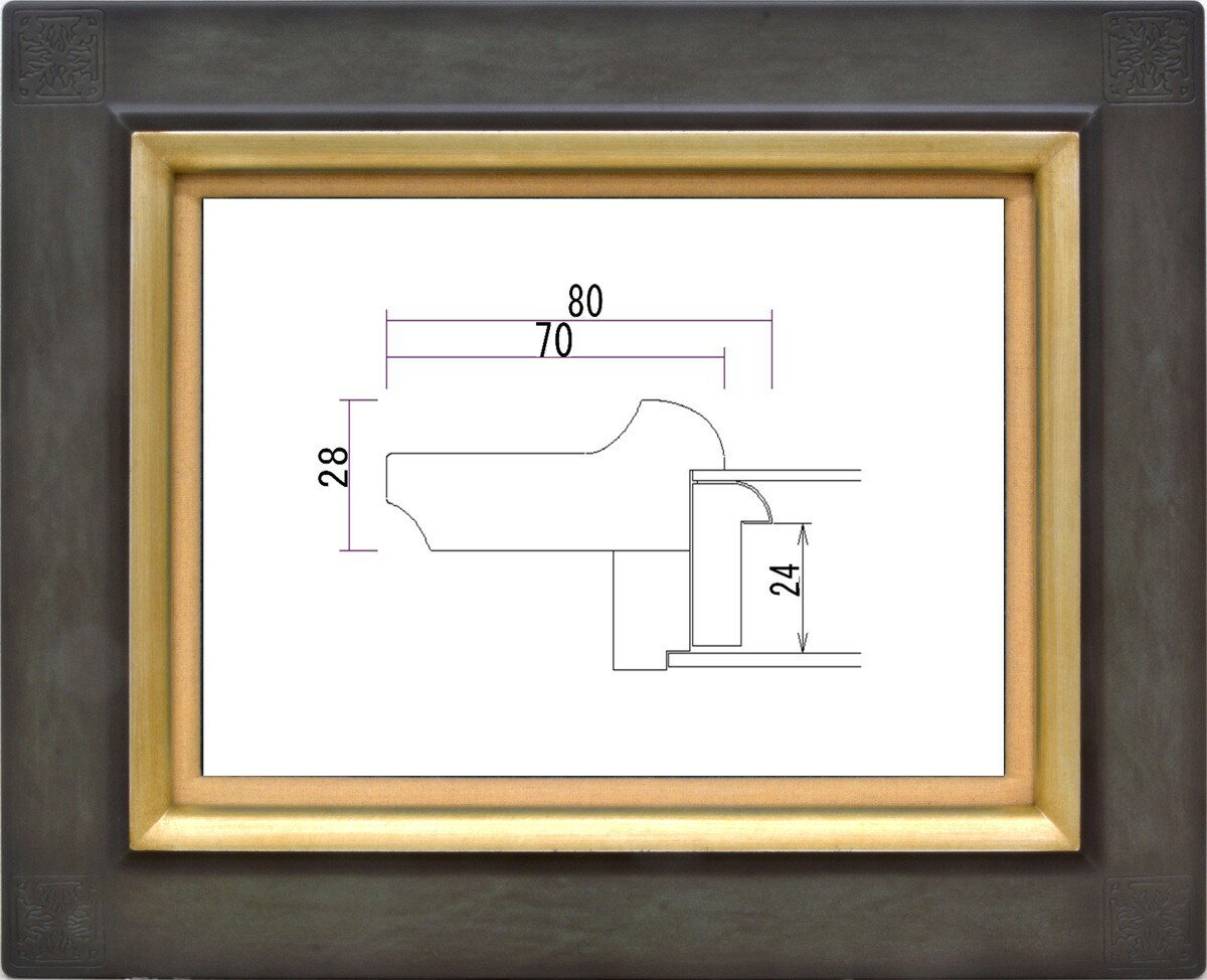 額縁 油絵額縁 油彩額縁 フレーム 木製 高級額縁 アクリル付 7103 サイズ P6号 アッシュグレー