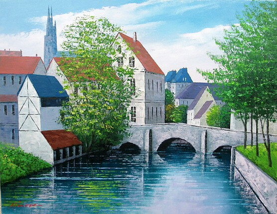 油彩画 洋画 (油絵額縁付きで納品対応可) F3号 「シャルトル」 広瀬 和之