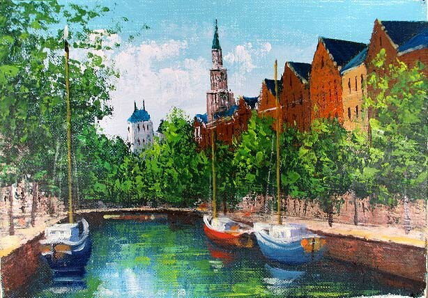 油彩画 洋画 (油絵額縁付きで納品対応可) F8号 「アムステルダム」 広瀬 和之