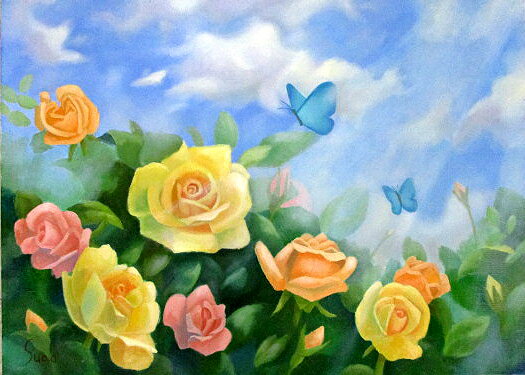 油彩画 洋画 (油絵額縁付きで納品対応可) M6 〜 M6 「光のさす場所　イエローローズ」 周防 知秋 14,67..