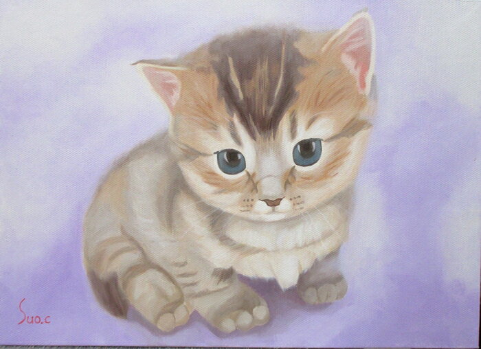 絵画をお探しなら必見！ 油彩画 洋画 (油絵額縁付きで納品対応可) SM ～ F6 「仔猫 なにしてるの？」 周防 知秋 14,670円～