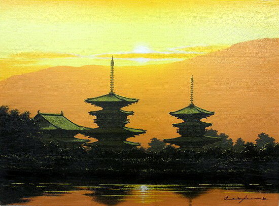 油彩画 洋画 (油絵額縁付きで納品対応可) WSM 〜 F10 「薬師寺2」 朝隈 敏彦 14,670円〜