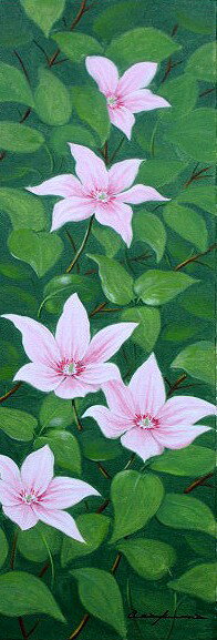 油彩画 洋画 (油絵額縁付きで納品対応可) WF3 「クレマチス」 朝隈 敏彦