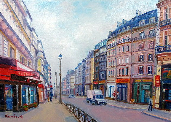 油彩画 洋画 (油絵額縁付きで納品対応可) WF3 「パリの街角」 半澤 国雄