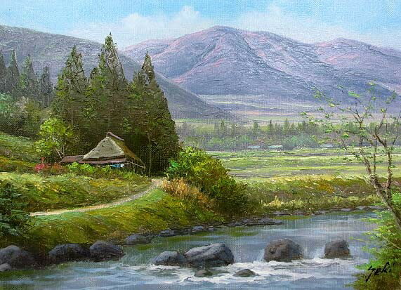 油彩画 洋画 (油絵額縁付きで納品対応可) SM 〜 WF6 「山村清流1」 関 健造