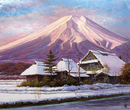 日本の名画 油絵 絵画 油彩画 洋画 (油絵額縁付きで納品対応可) P15 〜 P20 「赤富士 忍野富士（冬）」 猿渡 一根 19,430円〜