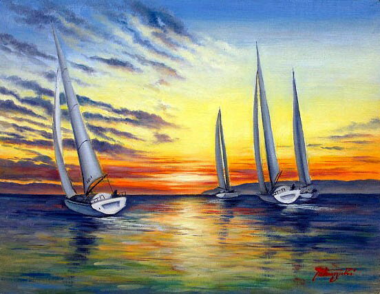 油彩画 洋画 (油絵額縁付きで納品対応可) SM 〜 M4号 「三浦半島沖」 中島 達幸