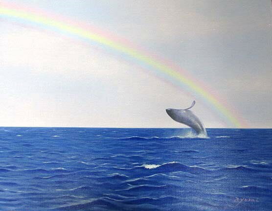 油彩画 洋画 (油絵額縁付きで納品対応可) M4号 「虹のある風景3」 白鳥あゆみ