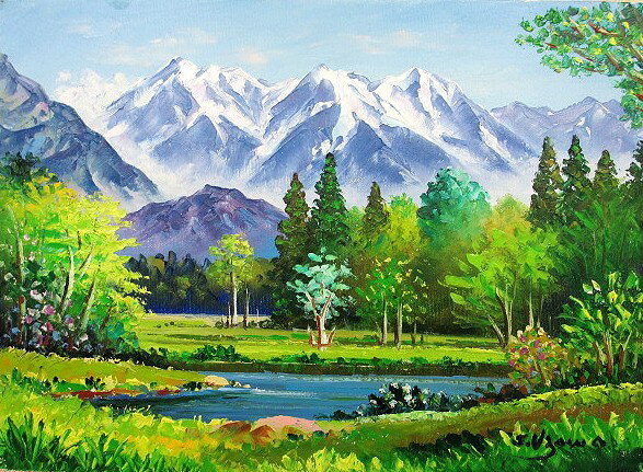 日本の名画 絵画 油彩画 洋画 油絵 (油絵額縁付きで納品対応可) M12 〜 M20 「上高地」 羽沢 清水 7,810円〜
