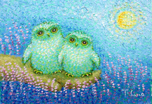 油彩画 洋画 (油絵額縁付きで納品対応可) F4 〜 F6 「夢ふくろう」 佐野 千恵子 11,510円〜