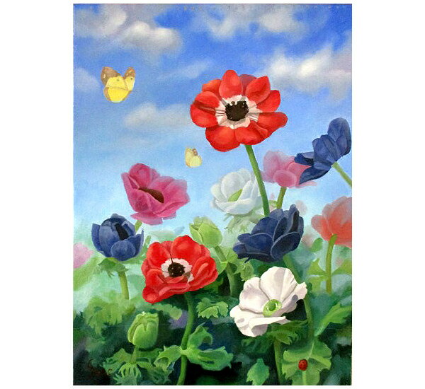 油彩画 洋画 (油絵額縁付きで納品対応可) M3 〜 M6 「アネモネと蝶々」 周防 知秋 14,670円〜