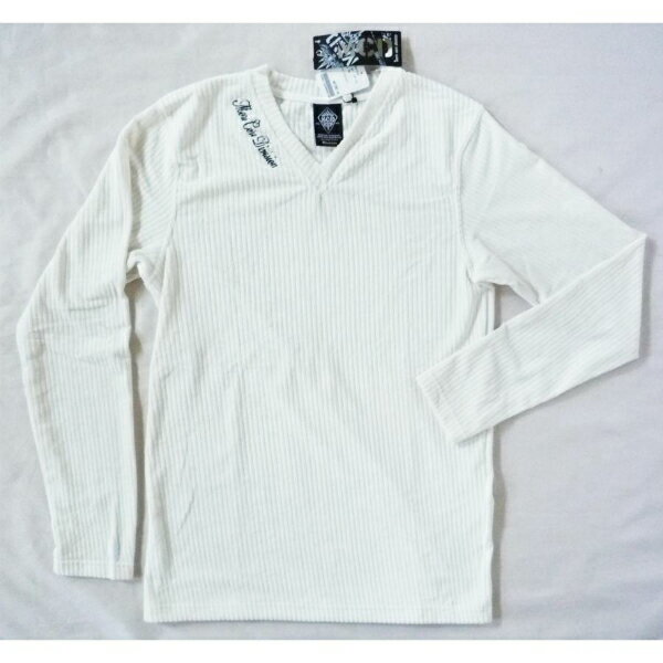 長袖シャツ MCD エム・シー・ディー 太畝コーデュロイ　Vネック 刺繍 XLサイズ ホワイト 白 -新品-送料無料
