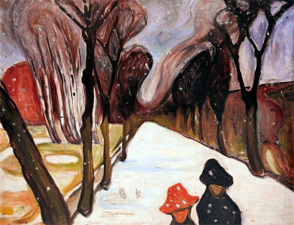 絵画 複製名画 キャンバスアート 世界の名画シリーズ エドヴァルド・ムンク 「 道路に降りる雪 」 サイズ 6号