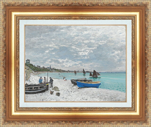 絵画 額縁付き 複製名画 世界の名画シリーズ クロード・モネ 「サン=タドレスのビーチ」 サイズ SM 〜 8号