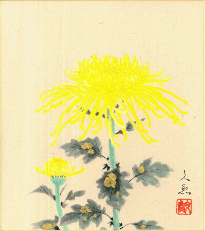 色紙（秋）中谷 文魚作画「菊」 色紙寸法24.2X27.2cm
