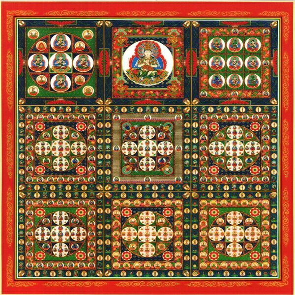 現代仏壇用硯屏（工芸色紙） 「金剛界曼荼羅」 額縁寸法24X27cm
