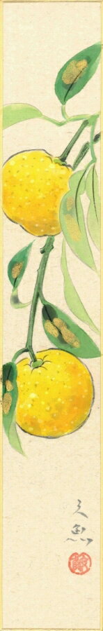 短冊（冬）中谷 文魚作画「柚子」 短冊寸法36.3X6cm