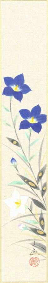 短冊（秋）中谷 文魚作画「桔梗」 短冊寸法36.3X6cm