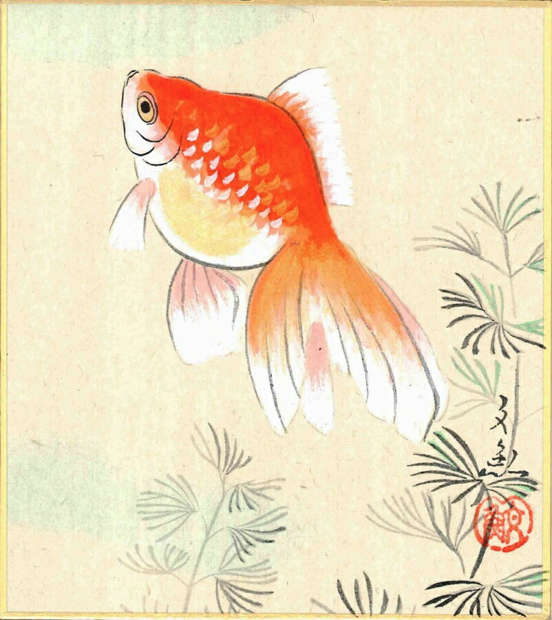 寸松庵色紙（夏）中谷 文魚作画「金魚」 寸松庵寸法13.6X12.1cm