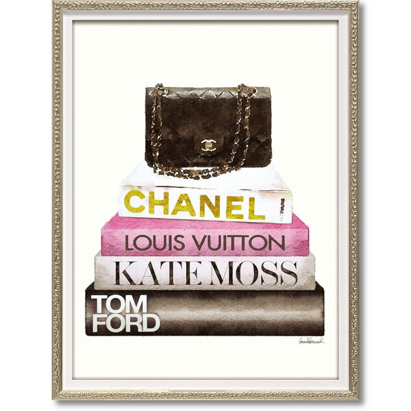 絵画 額縁付き 絵画 オマージュ キャンバスアート「ブック スタック ブラック バッグ(Mサイズ)」BC-12046 -新品