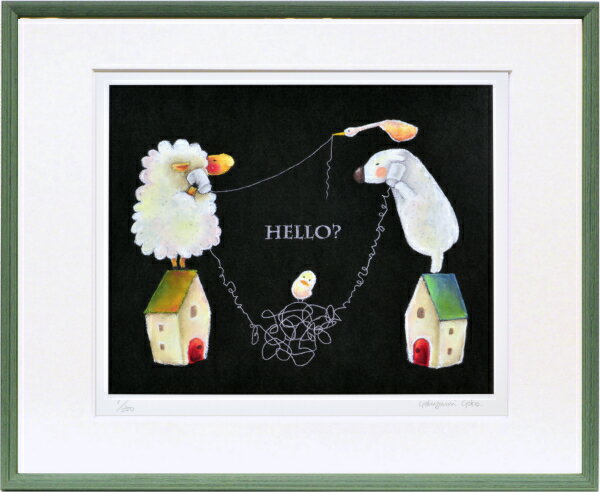 絵画 額縁付き 額装 ジグレー版画 藪上 陽子作 「hello」 四ッ切 -新品