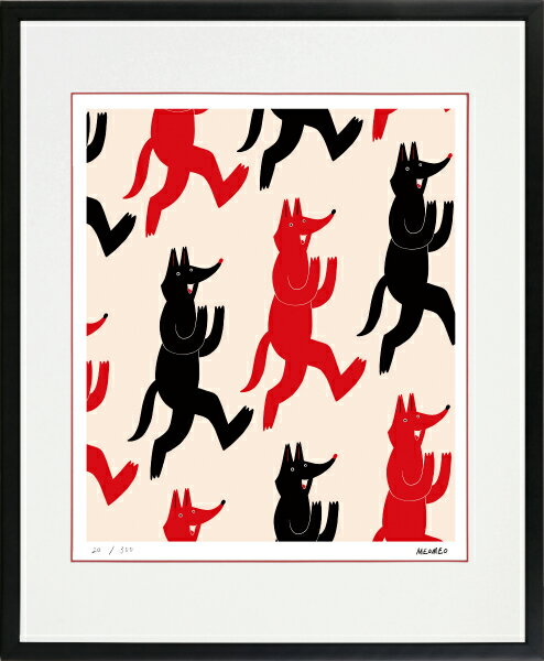 絵画 額装 デジタル版画 MEOMEO 作 「狐の雨」 四ツ切サイズ -新品