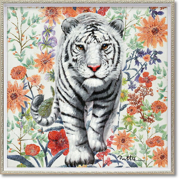 絵画 油絵 額装 肉筆絵画 オイル ペイント アート「ジャングルの花園 (Mサイズ）」OP-18045-新品