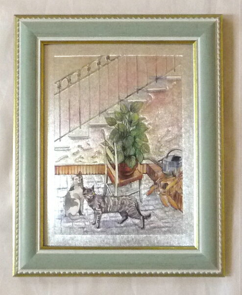 絵画 ポスター額装品 「ねこ-1」メタリック to-GR 新品