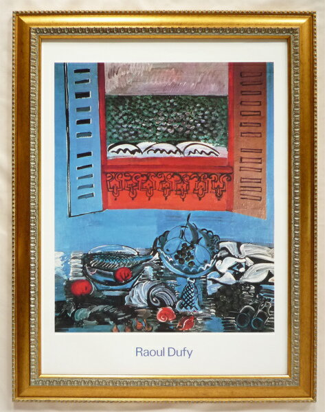 絵画 アートポスター デュフィ作 「窓辺の静物」 額装品 50X70cm 401G-新品