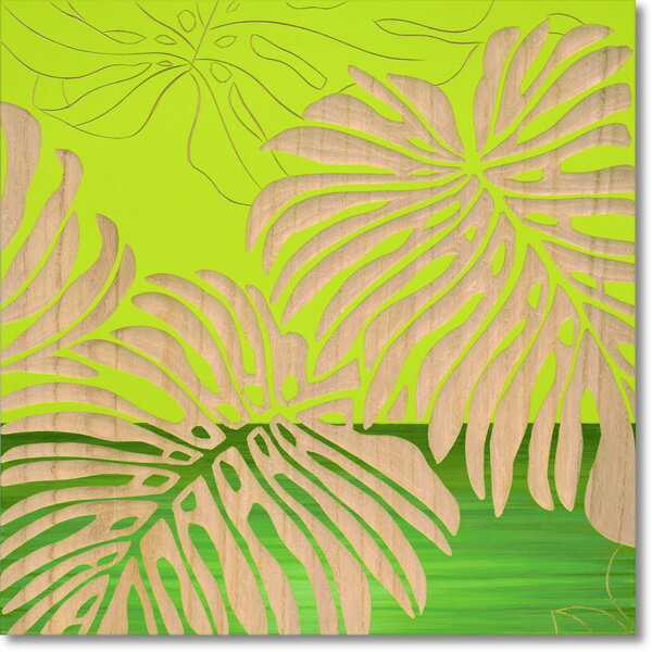 インテリア アート 壁掛け ウッドスカルプチャーアート「ワイルド モンステラS(GR+NP）」 SA-08568-新品