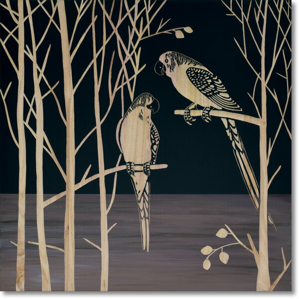 インテリア アート 壁掛け ウッドスカルプチャーアート「パロット オン ザ ツリー(BK+NP）」 SA-15097-新品