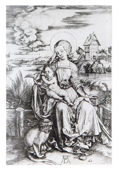 絵画 名画 複製画 フレーム 額縁付 アルブレヒト・デューラー 「尾長猿を伴った聖母マリア」 半切 世界の名画シリーズ