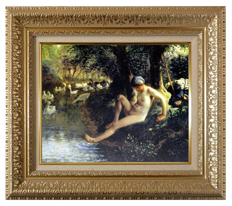 絵画 名画 複製画 額縁付(MJ108N-G) ジャン・フランソワ・ミレー 「が鳥番の少女」 3号 〜 お買い得サ..