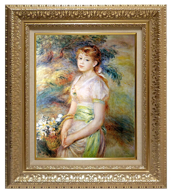 絵画 名画 複製画 額縁付(MJ108N-G) ピエール・オーギュスト・ルノワール 「花籠を持った少女」 3号 〜..