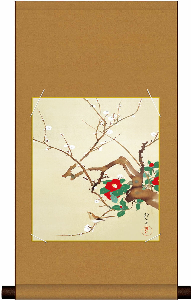 高精細デジタル版画 色紙掛セット 日本の名画 色紙掛け + 色紙1枚セット 色紙寸法 約24.2X27.2cm 酒井抱一「梅椿に鶯図」