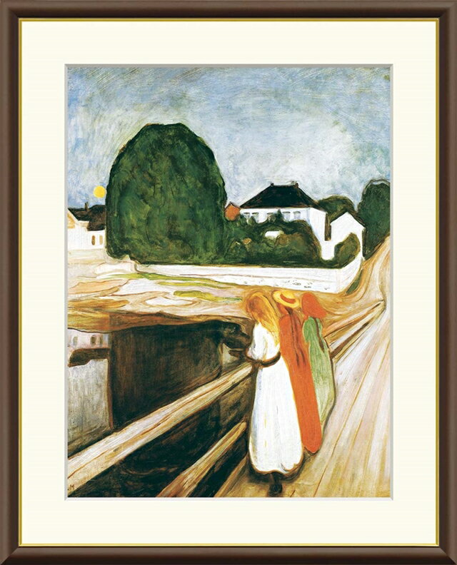 高精細デジタル版画 額装絵画 世界の名画シリーズ ムンク 「 桟橋の上の女たち 」 サイズ F4 F6 F8号