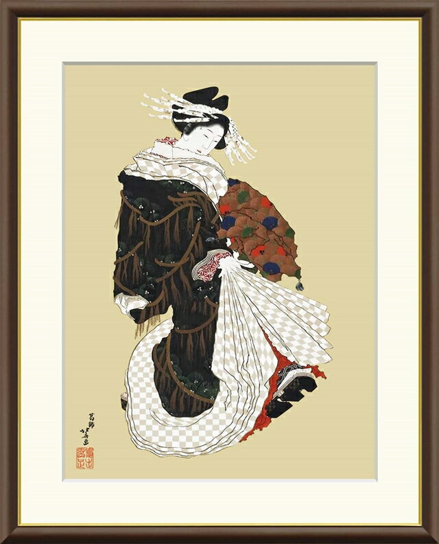 高精細デジタル版画 額装絵画 日本の名画シリーズ 葛飾北斎 (かつしか ほくさい) 「 年始回りの遊女図 」 サイズ F4 F6 F8号