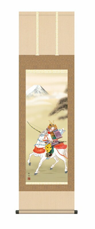 樂天商城 - 日本の掛け軸全種掲載 掛け軸 高精細巧芸画 純国産日本の掛け軸全種掲載 掛け軸 節句画 長江 桂舟 「白馬武者」 尺三 オニックス風鎮 防虫香サービス