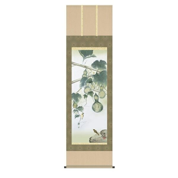Hanging Scrolls - 日本の掛け軸全種掲載 掛け軸 純国産日本の掛け軸全種掲載 掛け軸 床の間 花鳥画 「六瓢」 唐沢碧山 尺五 桐箱畳紙収納 オニックス風鎮 防虫香サービス