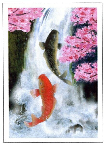 日本の名画 絵画 ジーグレー版画 吉岡浩太郎 インチ マット付 「双鯉吉祥」