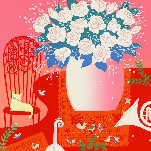 日本の名画 絵画 シルクスクリーン版画 シルクスクリーン版画 吉岡浩太郎 楽しいイメージ 「白いバラ」 30角