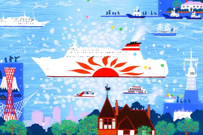 絵画 ジーグレー版画 シルクスクリーン版画 吉岡浩太郎 夢・希望のイメージ 「希望の港街B」 太子(絵画シートのみ)、大衣(絵画シートのみ)、インチ(絵画シート+マット付)、 三三(絵画シートのみ)