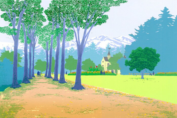 絵画 ジーグレー版画 シルクスクリーン版画 吉岡浩太郎 自然なイメージ 「散歩道」 太子(絵画シートのみ)、大衣(絵画シートのみ)、インチ(絵画シート+マット付)、 三三(絵画シートのみ)