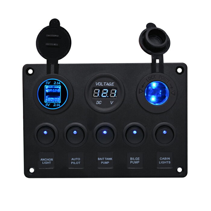 スイッチパネル コントロールパネル シガーライターソケット 汎用 防水 USB電源 2ポート ロッカーパネ..