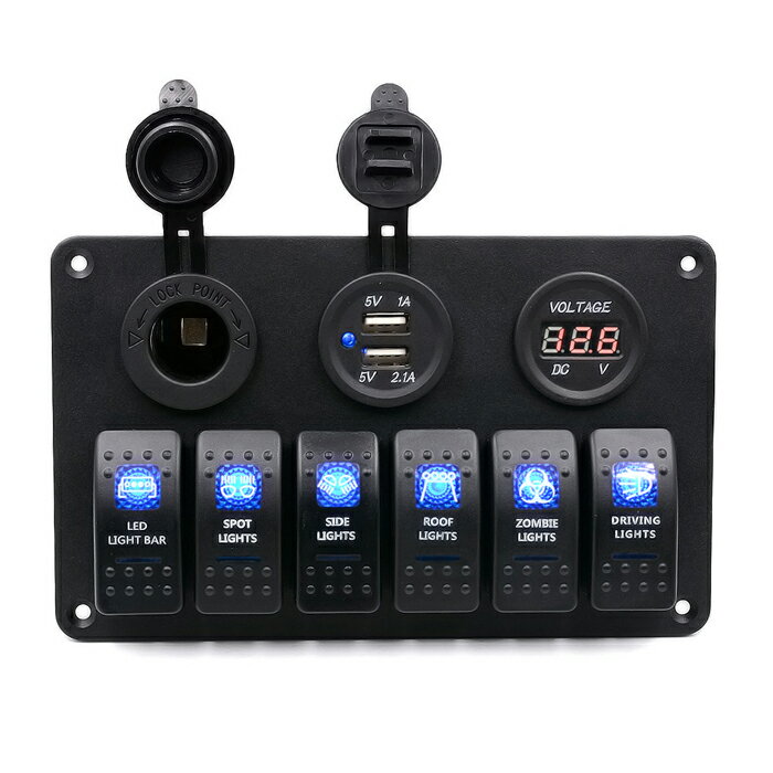 スイッチパネル コントロールパネル シガーライターソケット 汎用 防水 USB電源 2ポート ロッカーパネ..