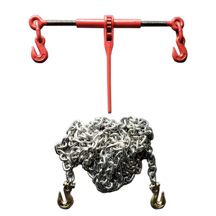 チェーンロードバインダー ラチェット式 チェーン付き　チェーン長さ8m　レバー式ブロック 荷締機 ガッ..