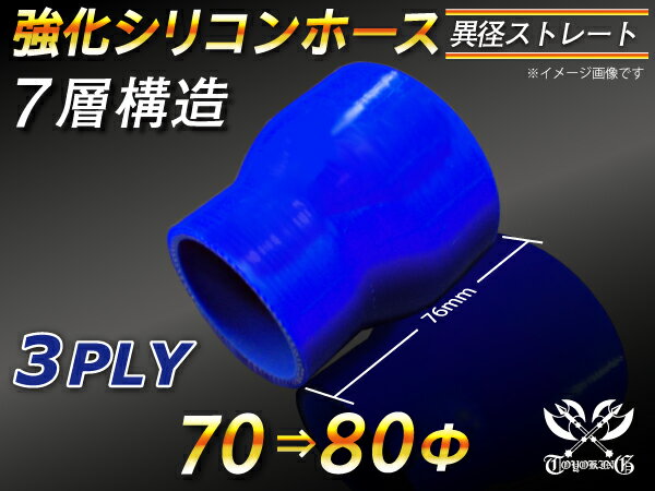 【強化】シリコンチューブ シリコンホース ストレート ショート 異径 内径Φ70⇒80mm 青色 ロゴマーク無し【豊富なカーパーツ 冷却パーツ カスタムパーツ】汎用性抜群